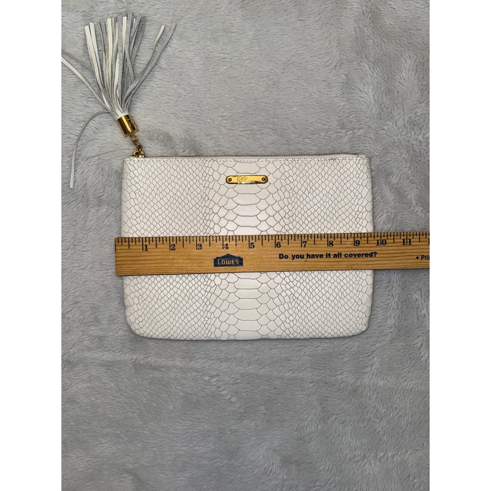 GiGi New York White Python Embossed Leather Tassel Clutch Bag Gold Hardware - Picture 5 of 9